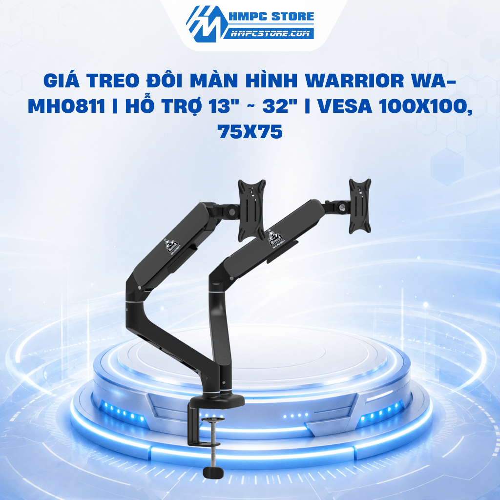 ARM - Giá treo đôi màn hình Warrior WA-MH0811 | Hỗ trợ 13" ~ 32" | Vesa 100x100, 75x75 | BH 1 năm