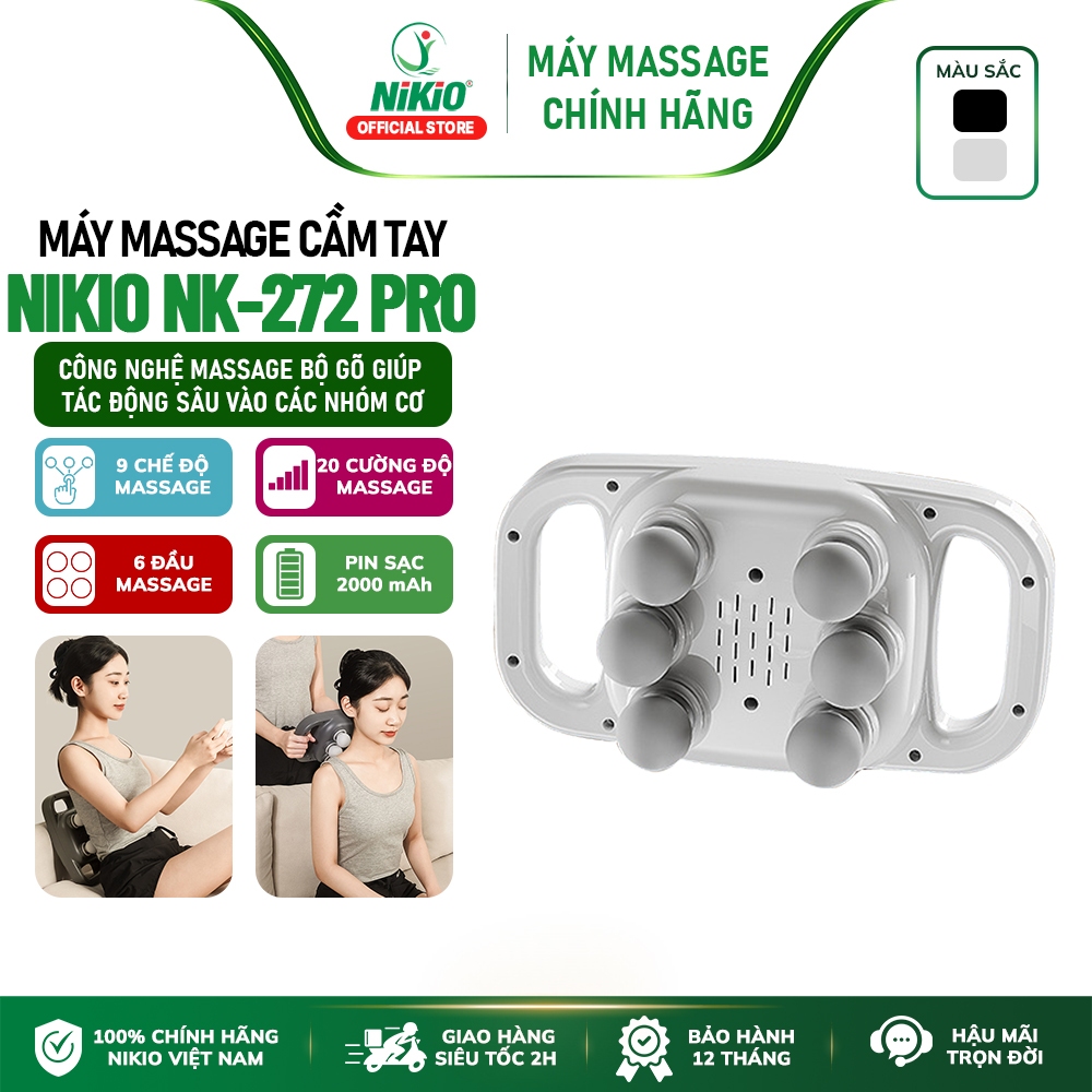 Máy đấm lưng Nikio NK-272 Pro - 6 Đầu Massage, 9 Chế Độ, 20 Cấp Độ Cường Độ, Đen/Trắng