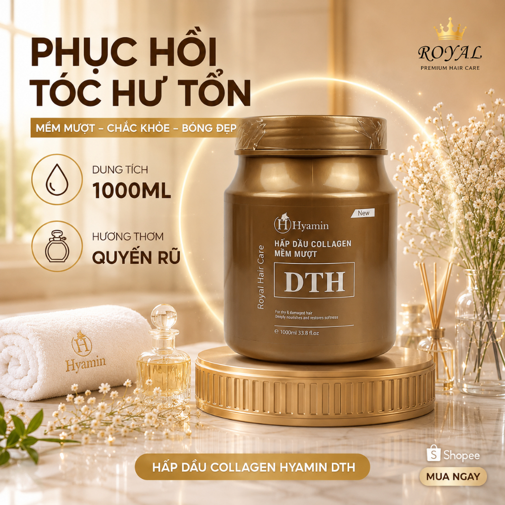 Hấp Tóc Royal DTH Hyamin Collagen Chính Hãng – Ủ Tóc Mềm Mượt, Phục Hồi Tóc Khô Xơ, Hư Tổn Nặng