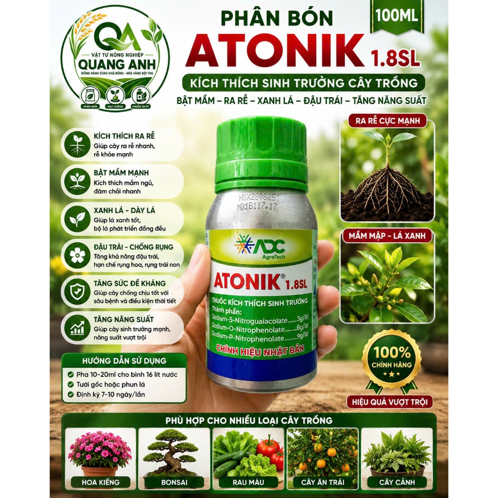 Atonik 1.8SL 100ml Chính Hãng – Kích Sinh Trưởng, Ra Rễ Mạnh, Đâm Chồi Nhanh, Tăng Đậu Trái