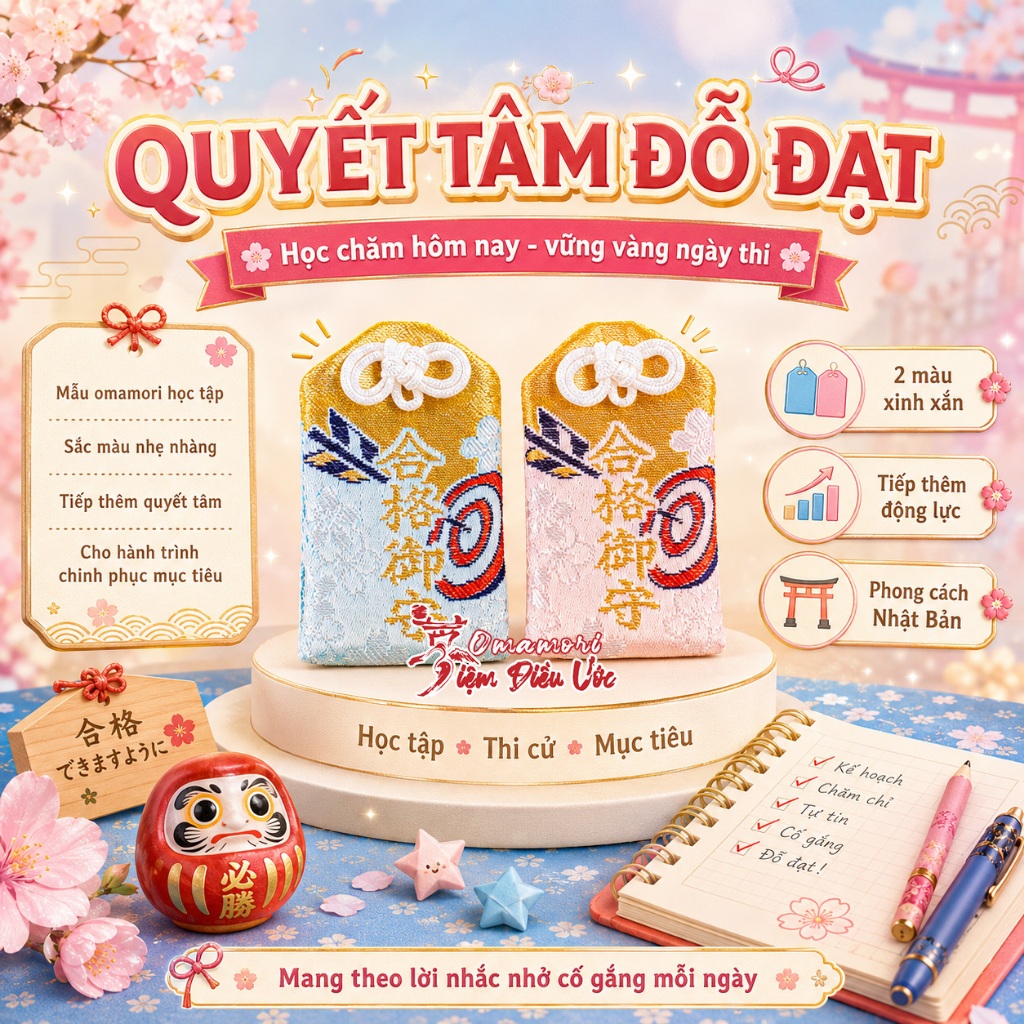 Hàng Nhật Omamori Đỗ Đạt - Từ Đền tại Okayama, Nhật Bản - Hàng thật - Quà tặng ý nghĩa