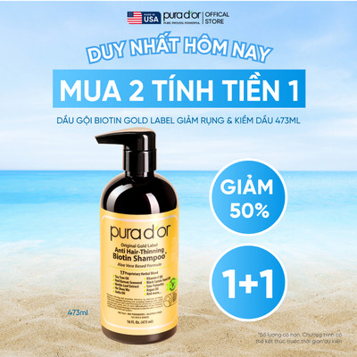 [MUA 2 TÍNH TIỀN 1] Dầu gội dầu xả hữu cơ Pura D'or Biotin Gold Label best seller full size