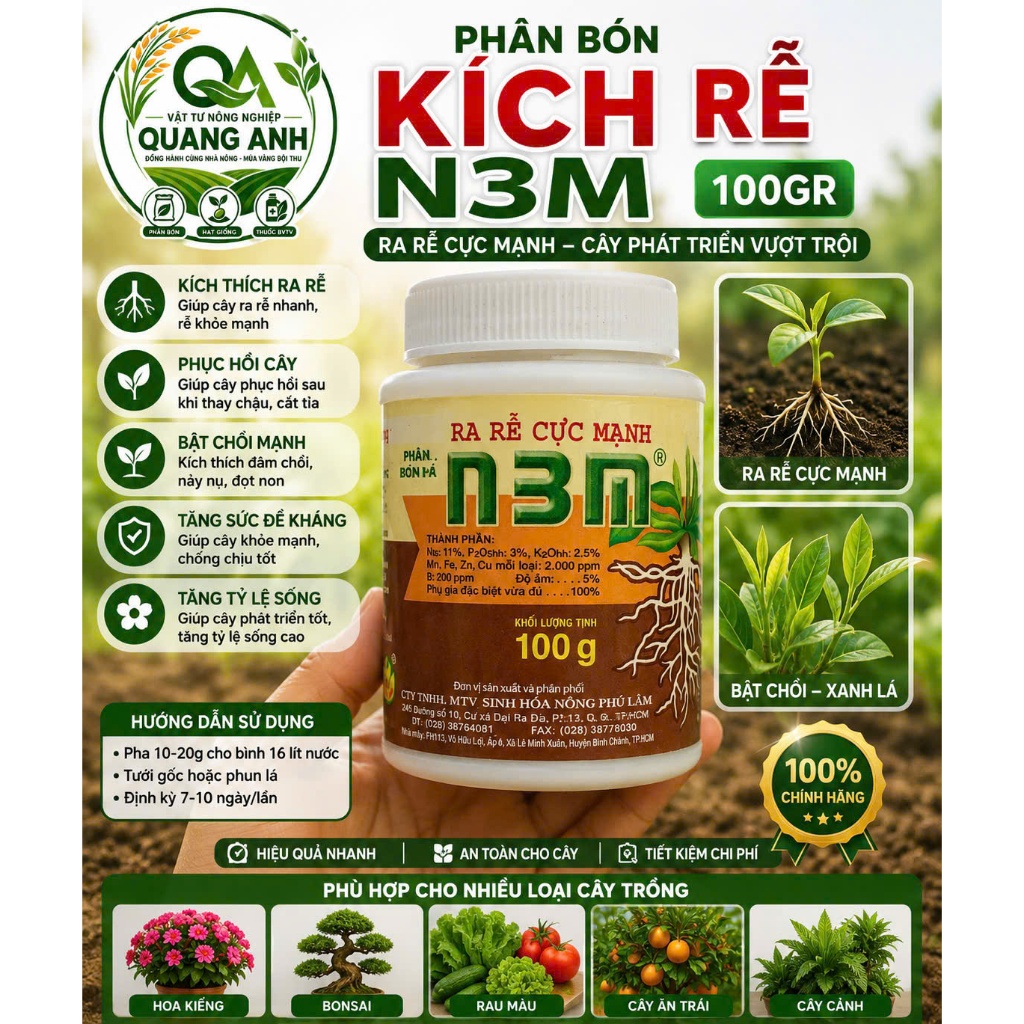 Phân Bón Kích Rễ N3M 100g – Ra Rễ Cực Mạnh, Phục Hồi Cây Nhanh, Bật Chồi Khỏe