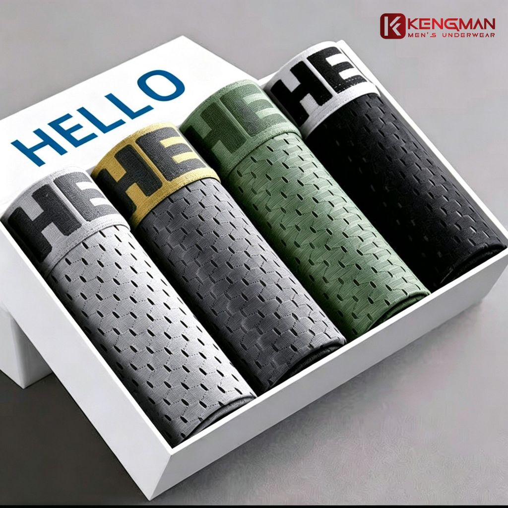 Sét 4 quần sịp đùi nam KENGMAN MEN'S UNDERWEAR boxer quần xì thun lạnh ship nam co dãn mát mẻ đồ lót
