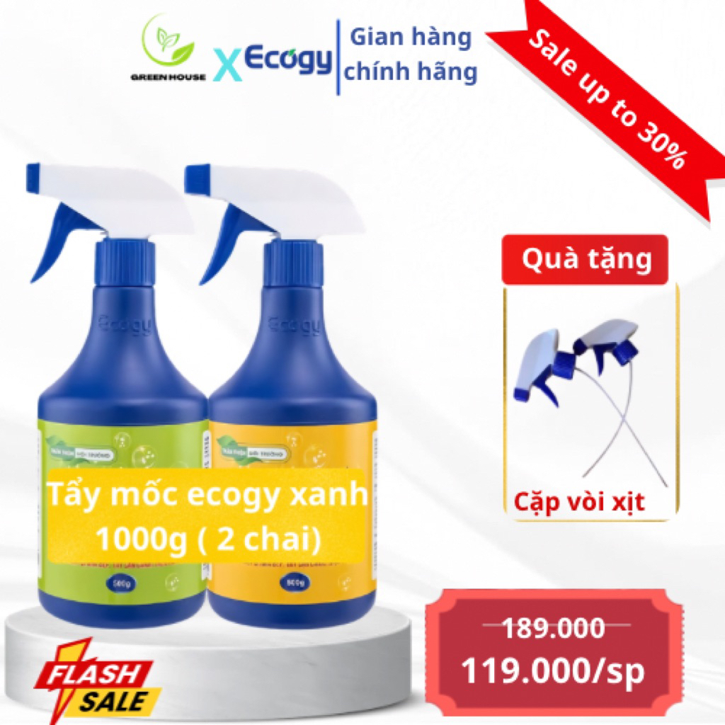 [ Tặng Vòi Xịt ] Bộ Tẩy Xanh Ecogy 1000g 2 chai , tẩy mốc , thâm kim , máu , nhựa chuối…