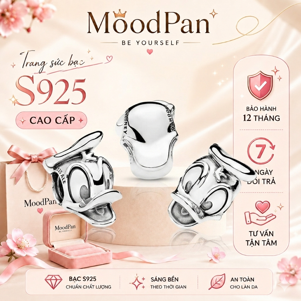 Charm bạc S925 Padora Vịt đội mũ Donal Disney-1426 Disney
