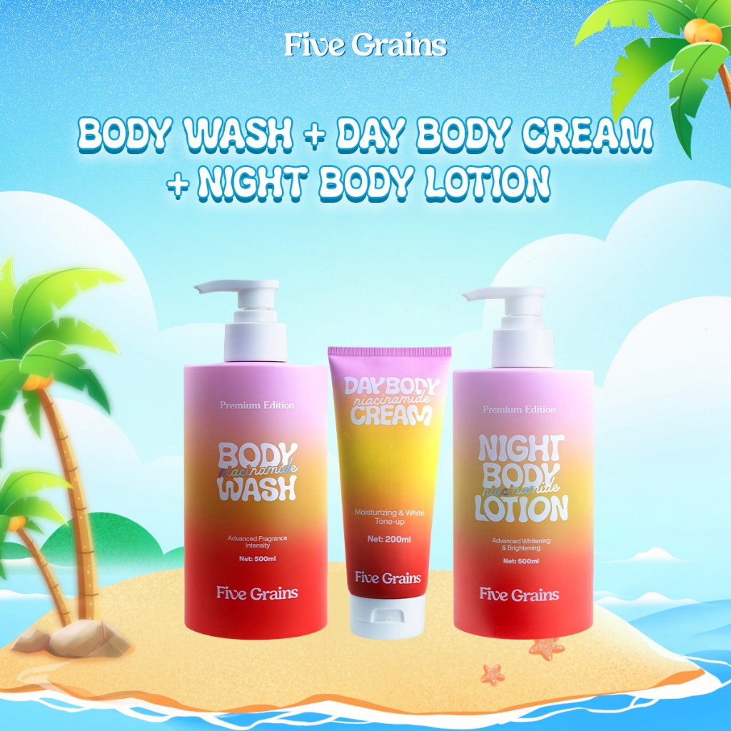 Bộ ba giúp dưỡng trắng chuyên sâu Five Grains (Sữa tắm 500ML & Kem dưỡng nâng tone 200ML & Kem dưỡng