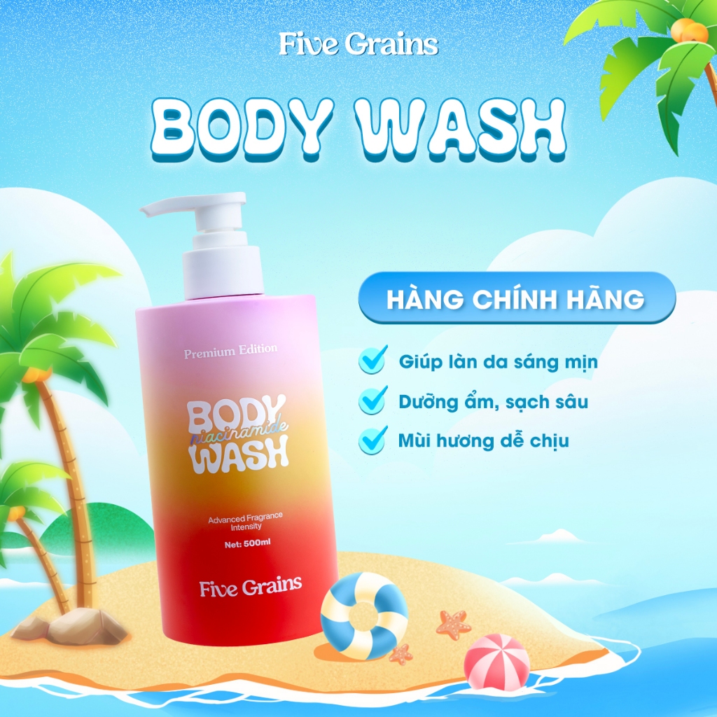 Sữa tắm Cao cấp Five Grains giúp dưỡng trắng da Niacinamide lưu hương nước hoa 500ML phiên bản nâng 