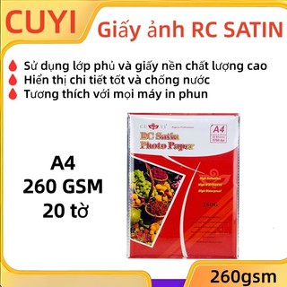 (Giấy ảnh cao cấp) Giấy Ảnh CUYI RC Satin 260gsm - Khổ A4 - Giấy Ảnh Chống Nước Phủ Resin Cho Máy In Phun