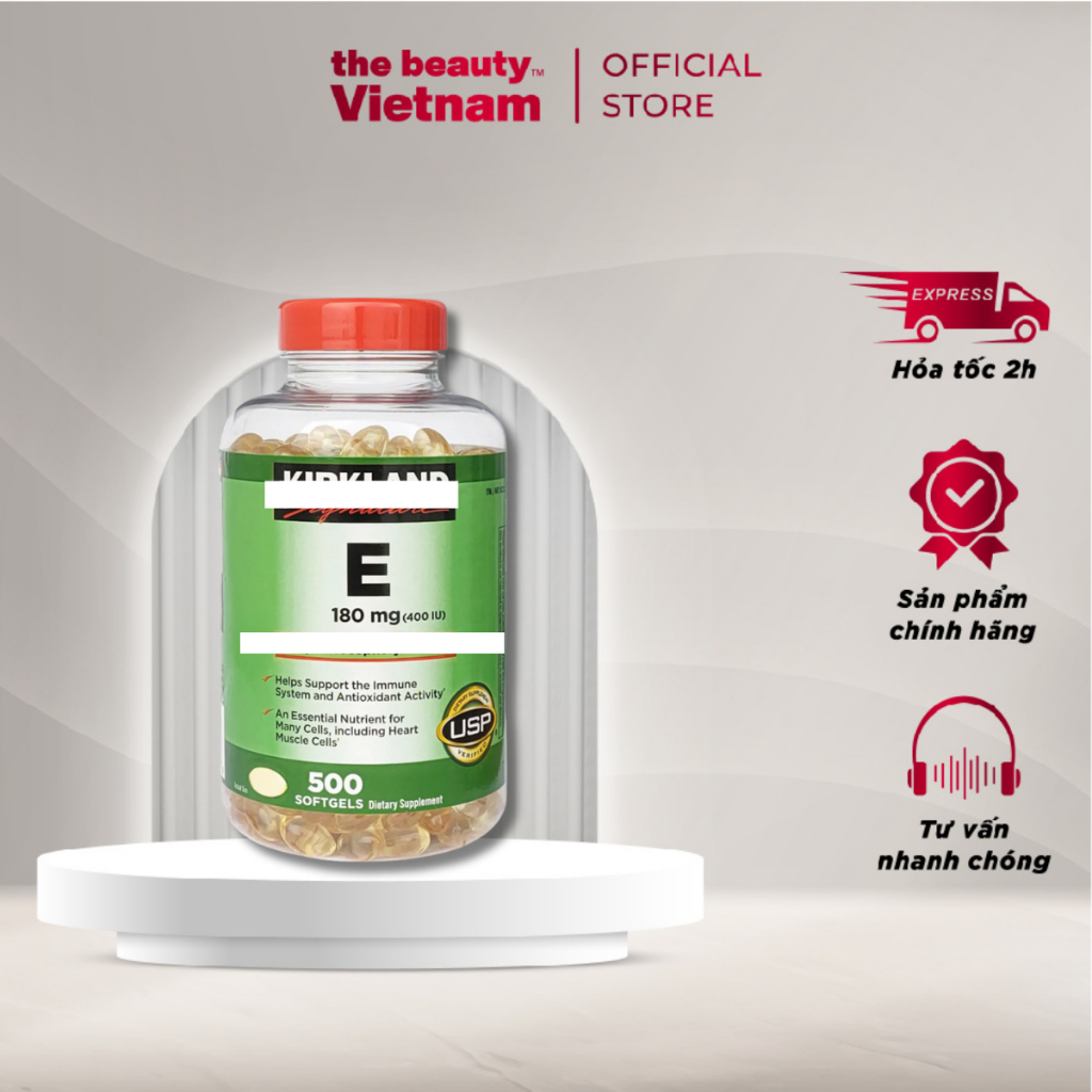 Vitamin E Kirk l;/and Signatu;re 180mg 400IU hỗ trợ dưỡng ẩm làm đẹp da Mỹ