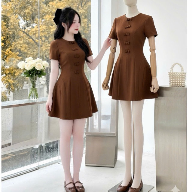 MJ03- Váy tiểu thư đính nơ đi tiệc (Vải Tuyết Mưa)