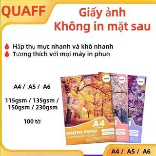 (Giấy ảnh cao cấp) Giấy ảnh bóng một mặt QUAFF, dùng cho máy in phun, khổ A4/A5/A6 – 115g/135g/150g/230g – 100 tờ