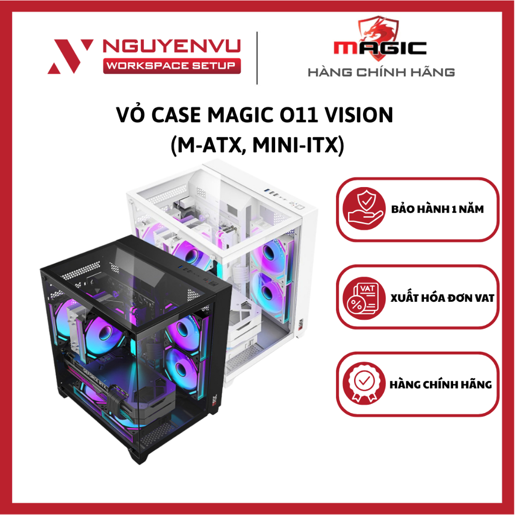 Vỏ Case MAGIC O11 VISION (M-ATX, Mini-ITX) - Kim loại, Kính cường lực - Hàng Chính Hãng