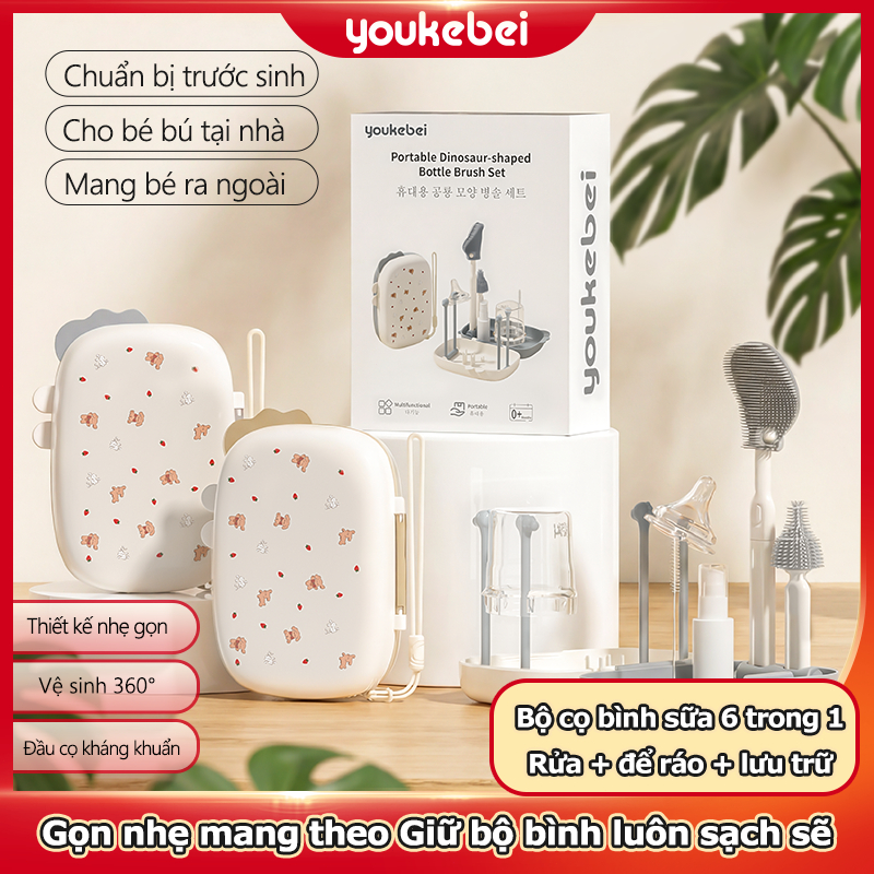 Youkebei Bộ Cọ Rửa Bình Sữa 6 Trong 1 Không BPA – Cọ Núm Ti, Cọ Ống Hút, Giá…