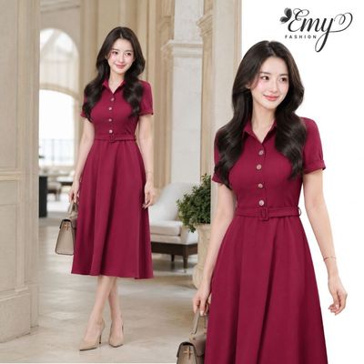 Đầm Thiết Kế EMY Thời Trang Cao Cấp EM2276 Vải Linen Đỏ Đô Sang Chảnh Đi Tiệc
