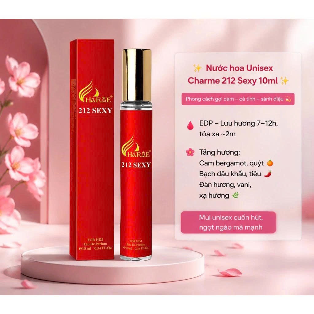 NƯỚC HOA UNISEX CHARME 212 SEXY 10ML GỢI CẢM, SÀNH ĐIỆU, CÁ TÍNH