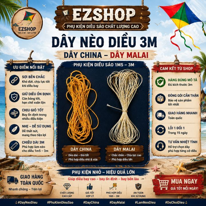 Dây Nèo Diều 3m | Dây China – Dây Malai Chắc Chắn Cho Diều Sáo 1m5 – 3m -  EzShop.store