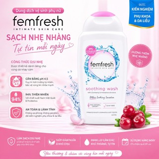 Dung Dịch Vệ Sinh Phụ Nữ Femfresh Hồng 250ml (Soothing Wash) - Dịu Nhẹ Cho Da Nhạy Cảm, Ngày Đèn Đỏ & Khử Mùi Hôi
