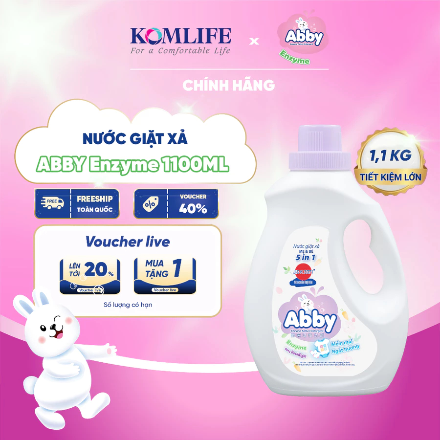 [TẶNG XỊT VẢI]Nước Giặt Xả ABBY Tím (Good night) Organic 3000ml – Dịu Nhẹ, Không Hóa Chất, An Toàn C