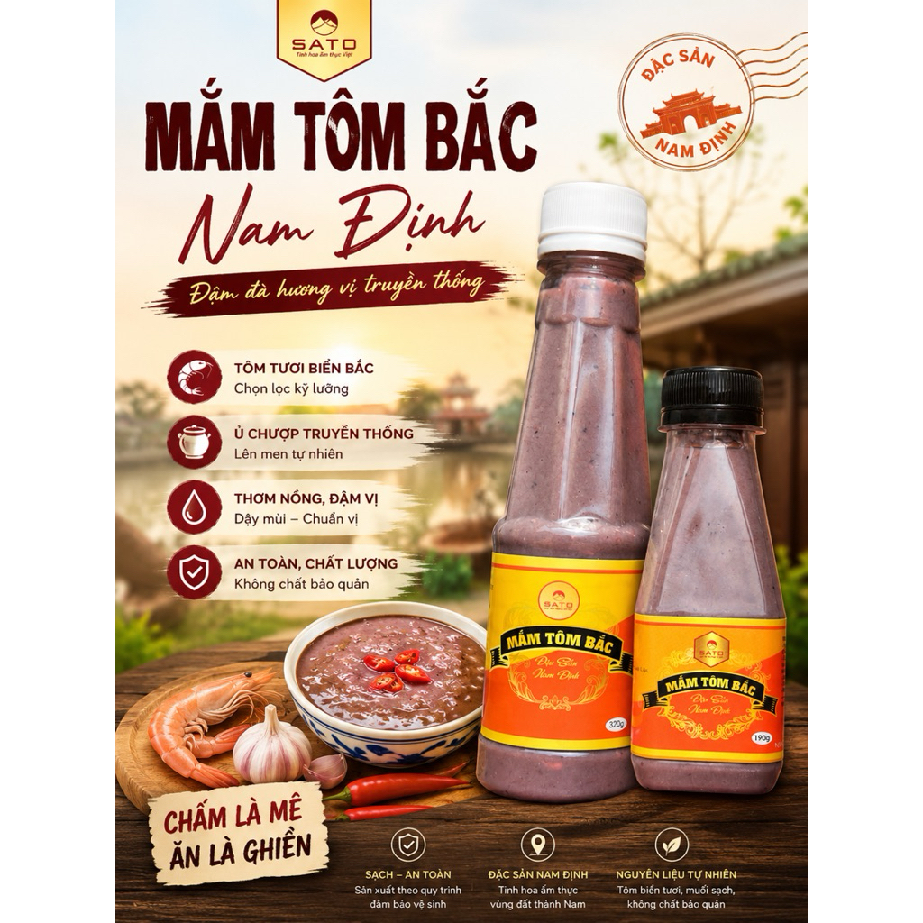 Mắm tôm Bắc Nam Định Sato / Mắm Tôm 190g/ Mắm Tôm 320g, Gia vị chấm bún đậu, gia vị nấu