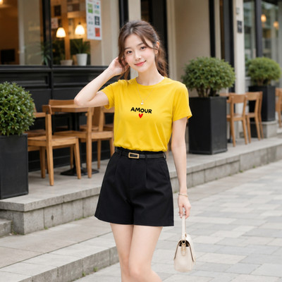 Áo phông nữ dáng vừa NA01 in chữ AMOUR trái tim chất thun cotton Loza VT8637