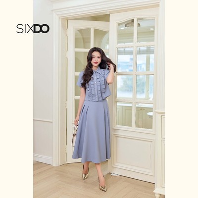 Áo sơ mi dáng ngắn cộc tay cổ đức phối bèo SIXDO (Gray Mist Woven Blouse)