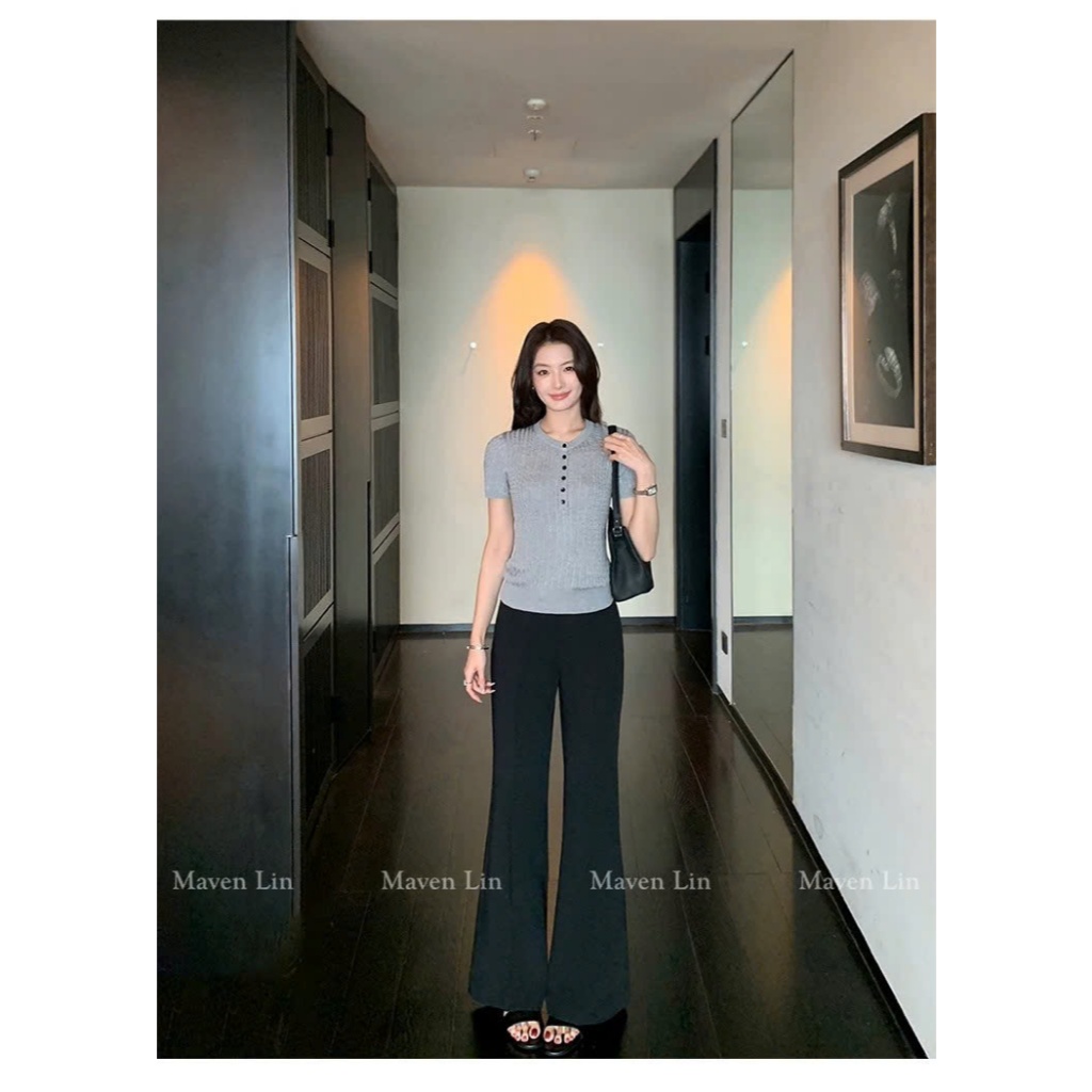 [𝑴𝒂𝒗𝒆𝒏 𝑳𝒊𝒏] HÀNG CHÍNH HÃNG – Maven Lin quần ống loe cạp cao dáng suông (basic công sở tôn dáng)