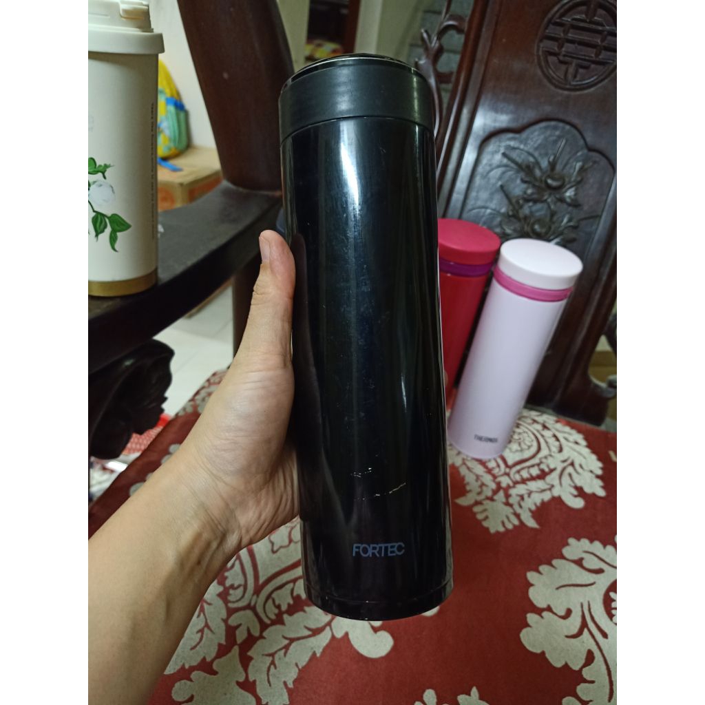 Bình giữ nhiệt Fortec 800ml màu đen – miệng rộng, có lọc đá
