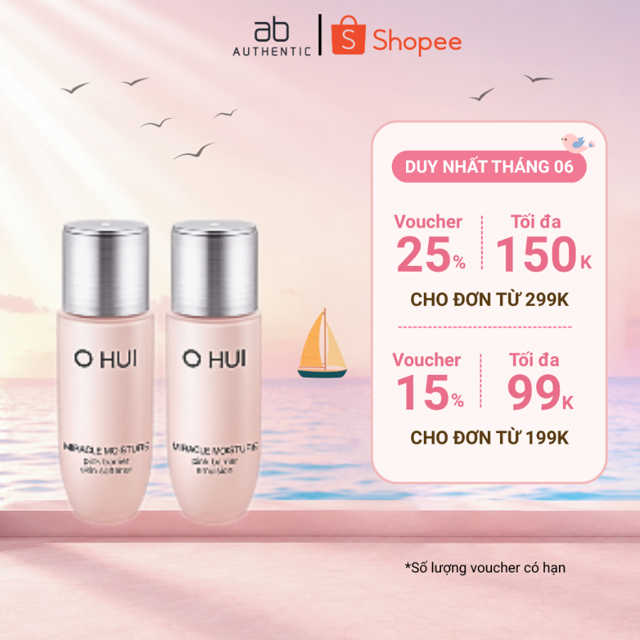 Cặp Nước hoa hồng và Sữa dưỡng OHUI HỒNG dưỡng ẩm cho da khô Miracle Moisture 20ml - AB AUTHENTIC