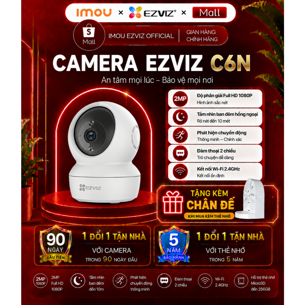 Camera EZVIZ C6N độ phân giải 2K-3MP, camera 360 theo chuyển động, cảnh báo còi hú