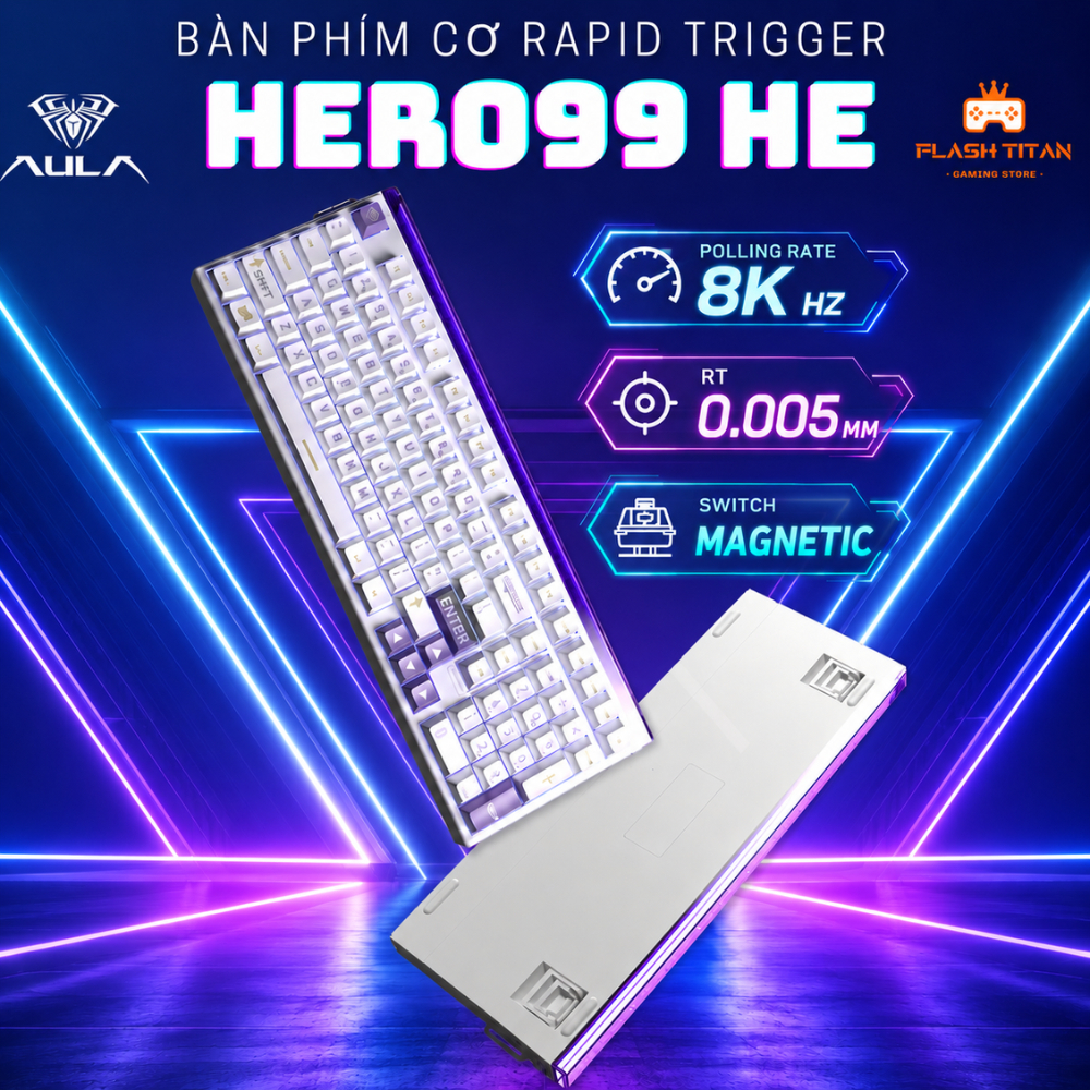 Bàn Phím Cơ Gaming Aula Hero 99 HE - Rapid Trigger - Switch Nam Châm 8k Polling Rate - RT 0.005mm