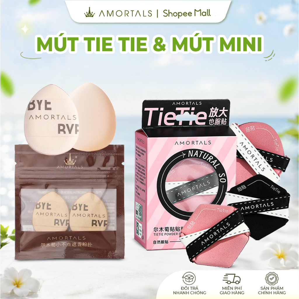 《Amortals Combo》Bộ 3 Mút Trang Điểm AMORTALS TieTie Tán Nền, Cushion Và Mút Che Khuyết Điểm Mini