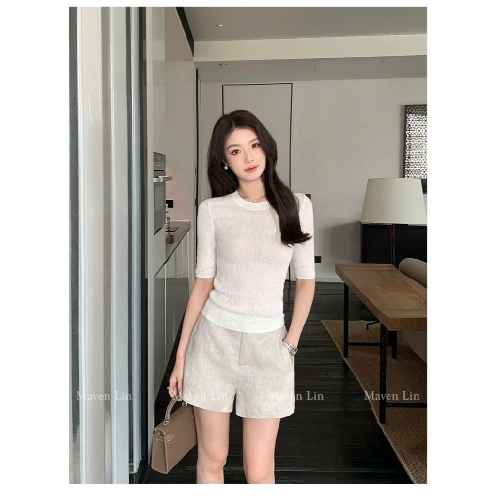 [𝑴𝒂𝒗𝒆𝒏 𝑳𝒊𝒏] HÀNG CHÍNH HÃNG – Maven Lin quần short nữ 100% linen dáng A (basic công sở thoáng nhẹ)
