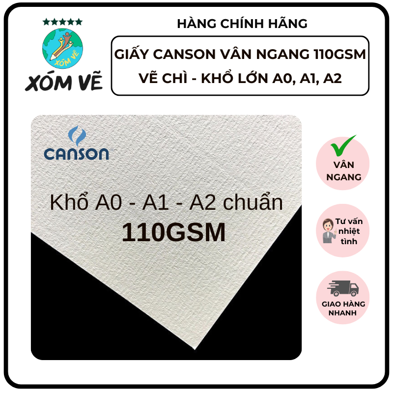 [XÓM VẼ] HOẢ TỐC Giấy Canson vân ngang loại mỏng 110gsm vẽ chì size A0, giấy Canson khổ lớn A0/A1/A2