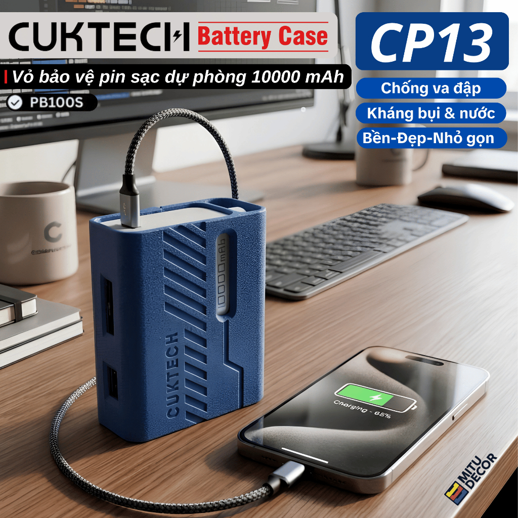 Vỏ Ốp Sạc Pin  Dự Phòng Cuktech CP13 [PB100S] để được dây sạc | Ốp Chống trầy xước cho pin sạc Cukte