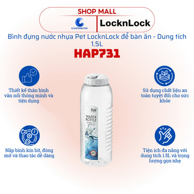 [HỎA TỐC] Bình đựng nước Pet LocknLock HAP731 - Dung tích 1.5L - Hàng chính hãng