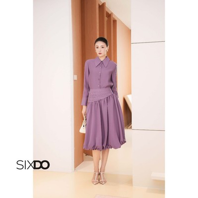 Chân váy dáng xòe bí cạp cao SIXDO (Purple Organza Flared Skirt)