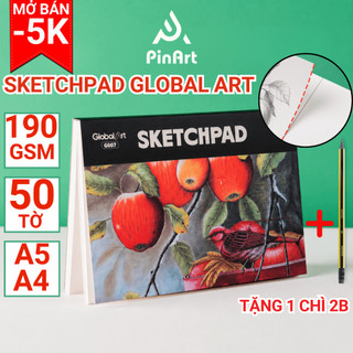 [NEW] Giấy Vẽ SketchPad 190GSM Global Art 100Trang A5 A4, Sổ Vẽ Phác Thảo Vân Mịn Hợp Với Mọi Màu, Ăn Chì, Loang Màu Đẹp
