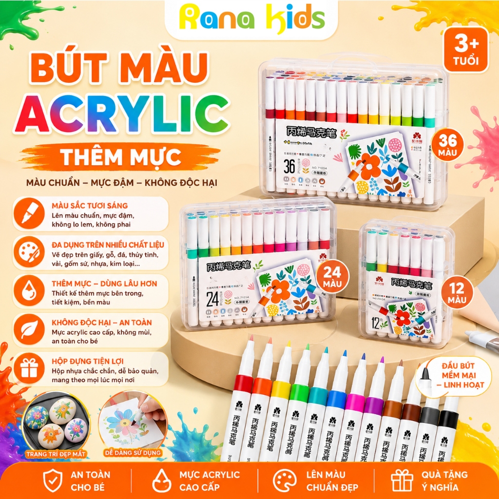 [TẶNGTRANHTÔMÀU] Hộp bút màu nước Acrylic 36 màu, màu sắc tươi sáng, nhiều mực hơn
