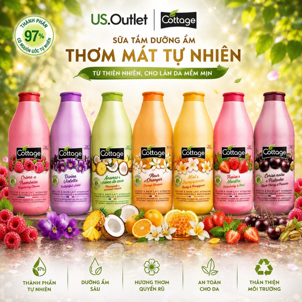 Sữa Tắm Cottage Hương Trái Cây Dưỡng Ẩm Trắng Da 750ml Đủ Mùi - Sữa Tắm Cottage Nhập Mỹ