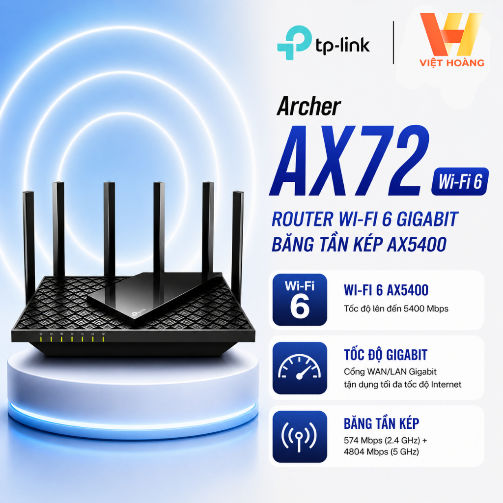 [TP-Link] Archer AX72 Phát WiFi 6 Tp-Link One Mesh AX5400 - Chính Hãng