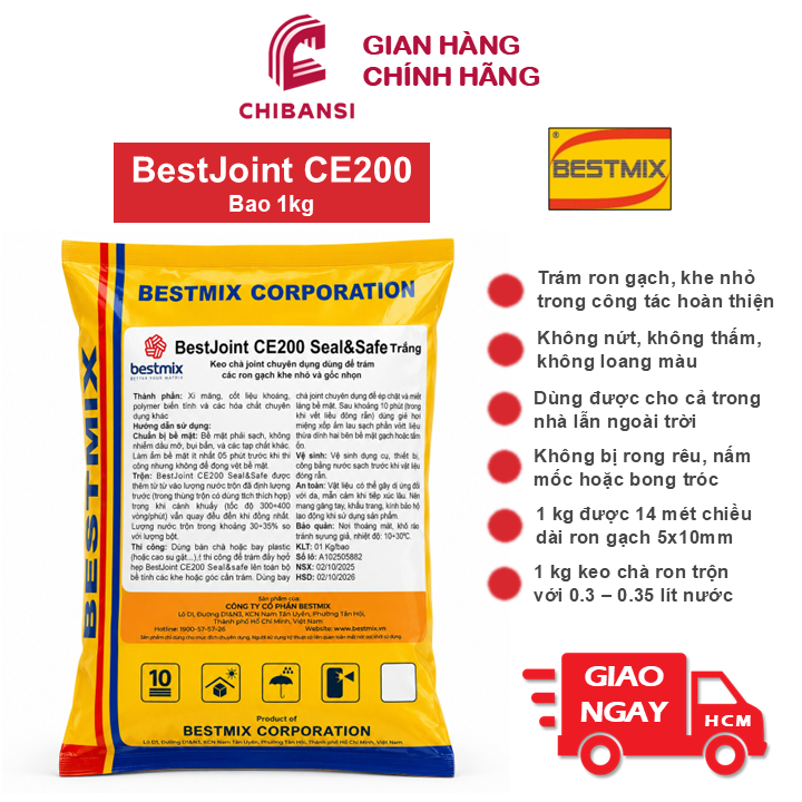 [Hỏa Tốc] Bao 1kg Keo Chà Ron BestJoint CE200 Keo Chít Mạch Trong Nhà Ngoài Trời Bestmix -CHIBANSI-