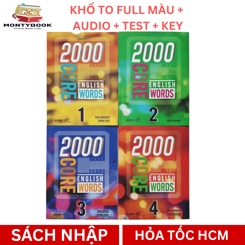 Sách nhập - 2000 core English words Trọn bộ 4 quyển  full màu khổ to đẹp + audio + key + test