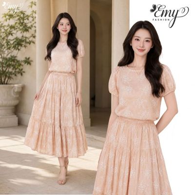 Set  Áo Chân VáyThiết Kế EMY Thời Trang Cao Cấp EM9803 Vải Tơ Nhật Sang Trọng Thanh Lịch