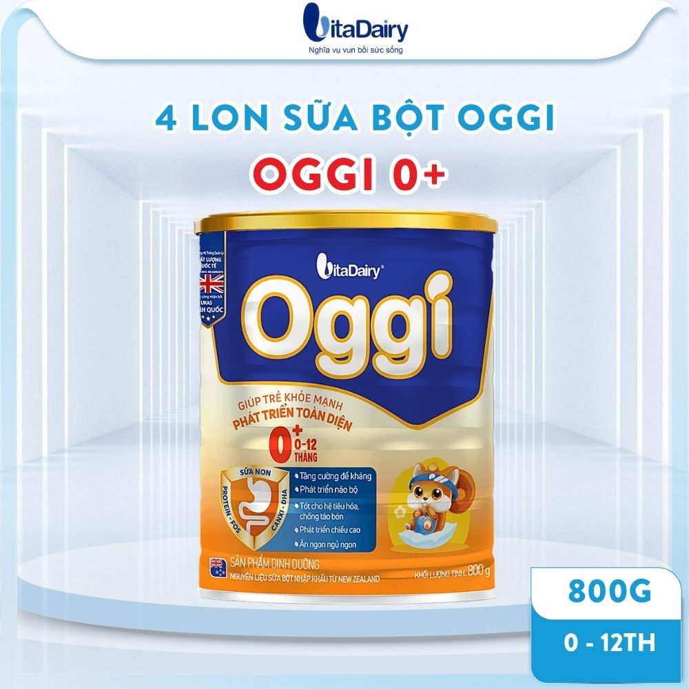 4 LON Sữa bột Oggi 0+ cho bé 0-12 tháng tuổi (800g)
