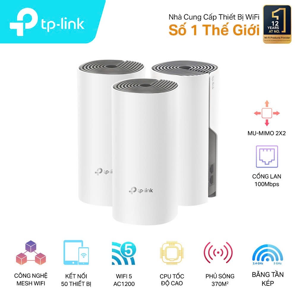 Bộ Wi-Fi Mesh AC1200 TP-Link Deco E4 (Bộ 3 thiết bị) full box