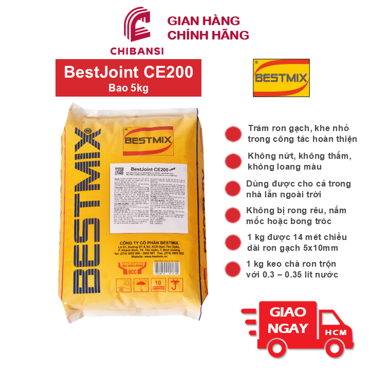 [Hỏa Tốc HCM] Bao 5kg Keo Chà Ron BestJoint CE200 Trong Nhà Ngoài Trời Bestmix Sika Tile Grout