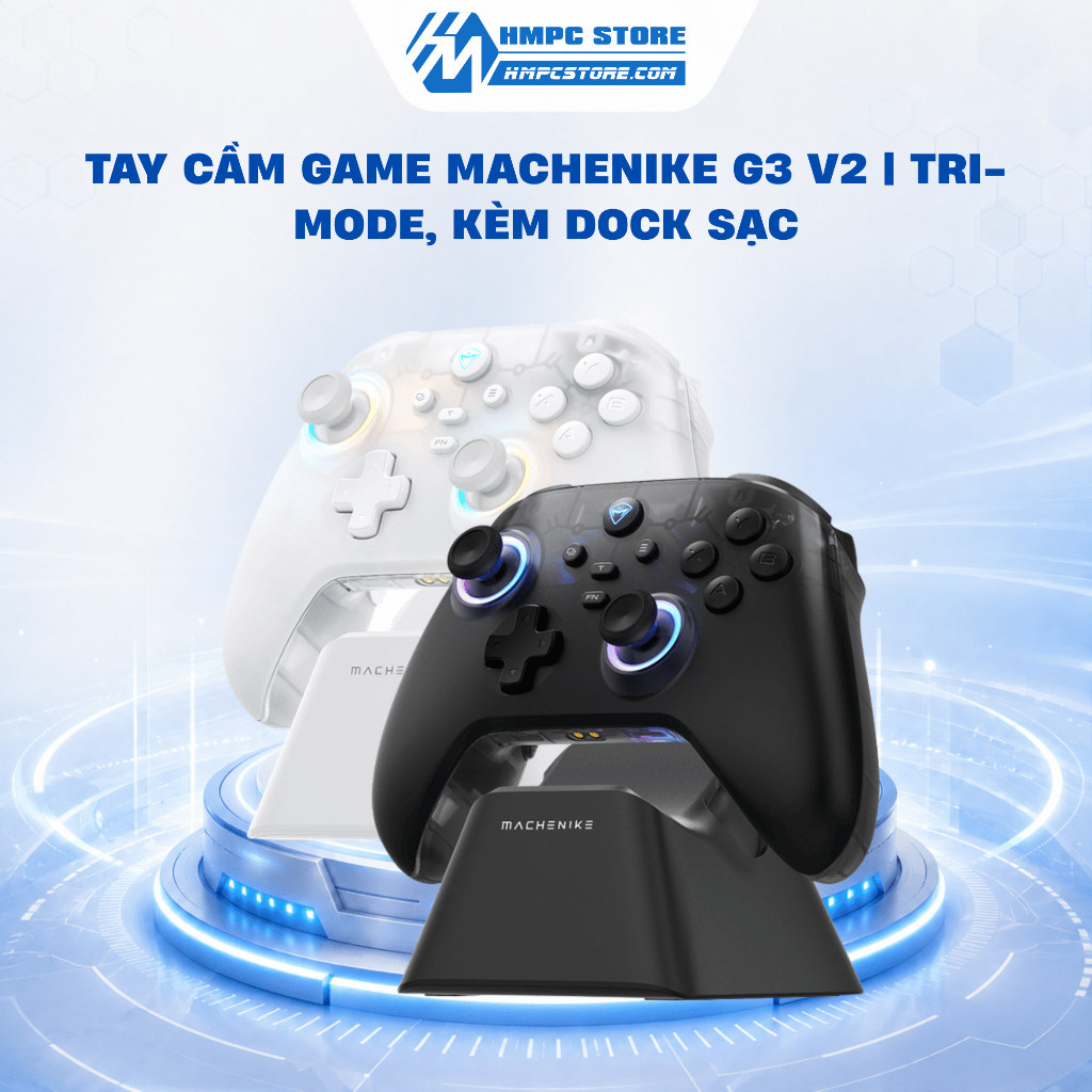 Tay cầm game Machenike G3 v2 | Tri-mode, kèm dock sạc | Đen - Trắng | Bảo hành 12 tháng