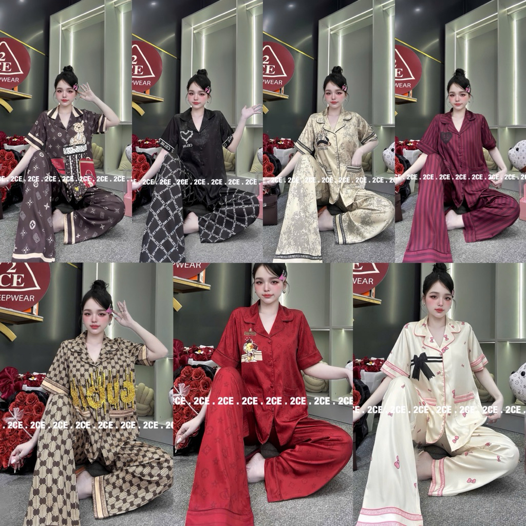 (M3) Đồ Bộ 2CE 40-60kg, TAY Ngắn Pyjama Lụa Latin Cao Cấp, Thiết Kế Sang