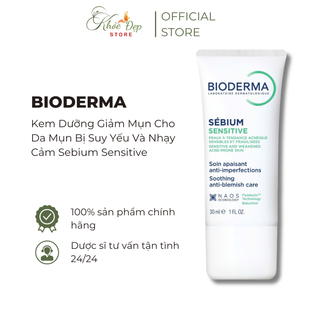 Kem Dưỡng Ẩm Bioderma Sébium Sensitive 30ml - Cấp Ẩm, Giảm Mun, Dịu Da Nhạy Cảm 12H - Khỏe Đẹp Store